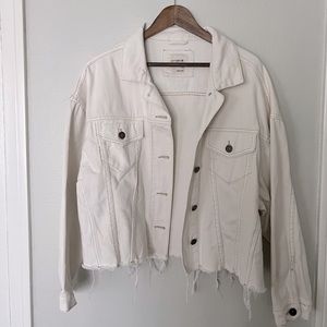 Cropped white denim jacket